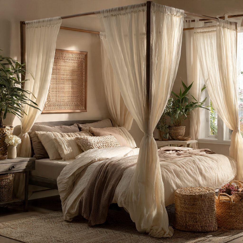 a canopy bed adds intimacy to dark