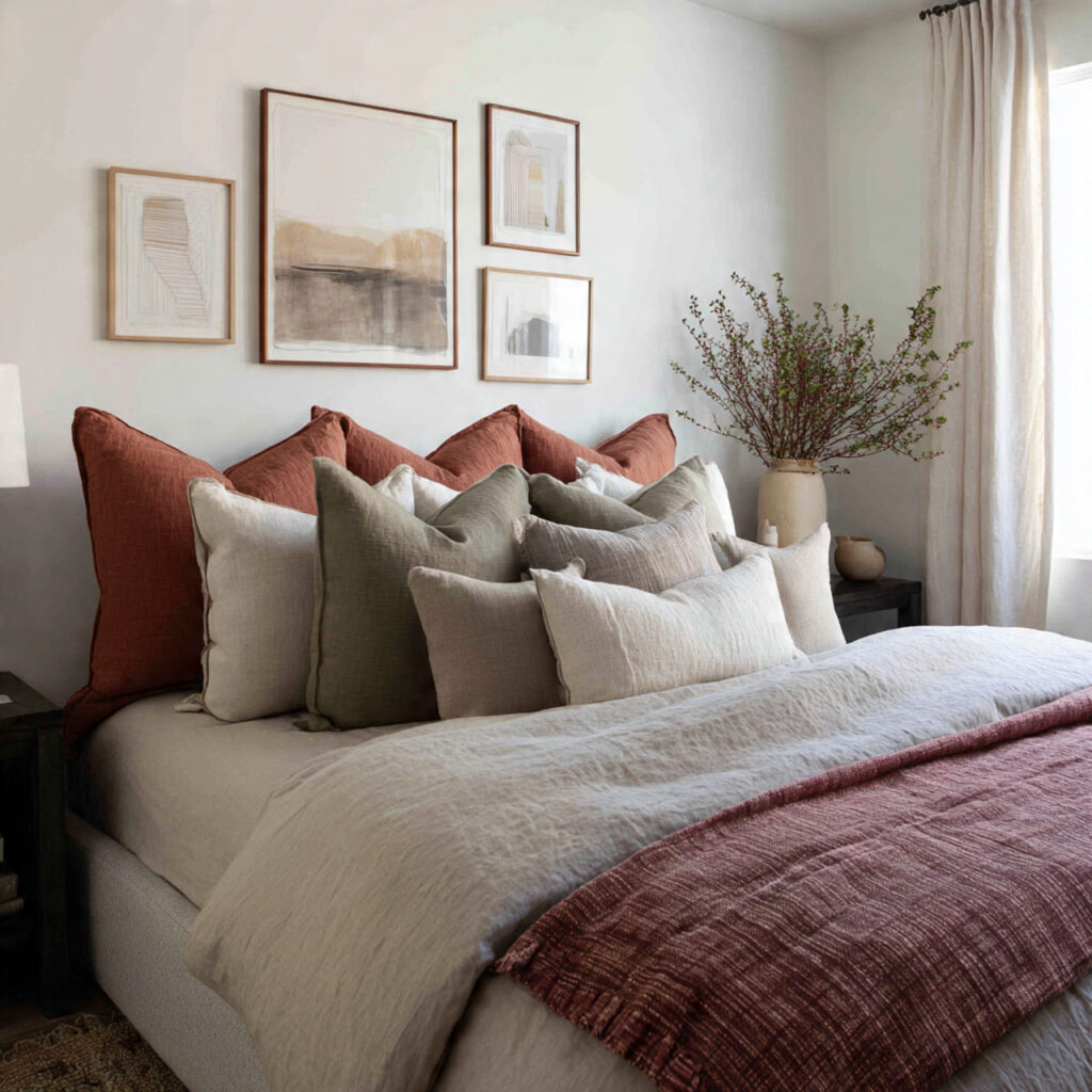 a cozy and modern bedroom with a