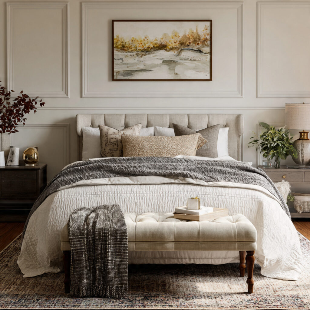 a cozy bench at the foot of