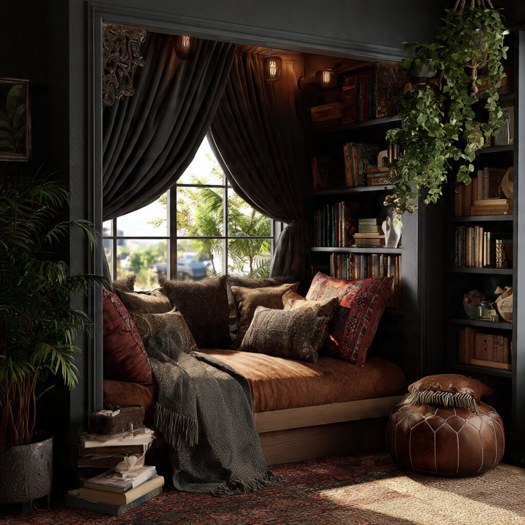 a cozy reading nook adds comfort to