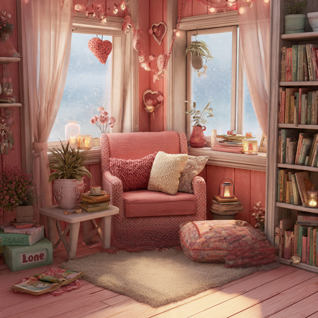 a cozy reading nook with valentine s touch