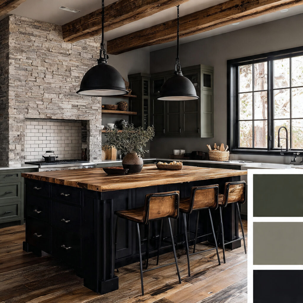 a dark painted island anchors a moody