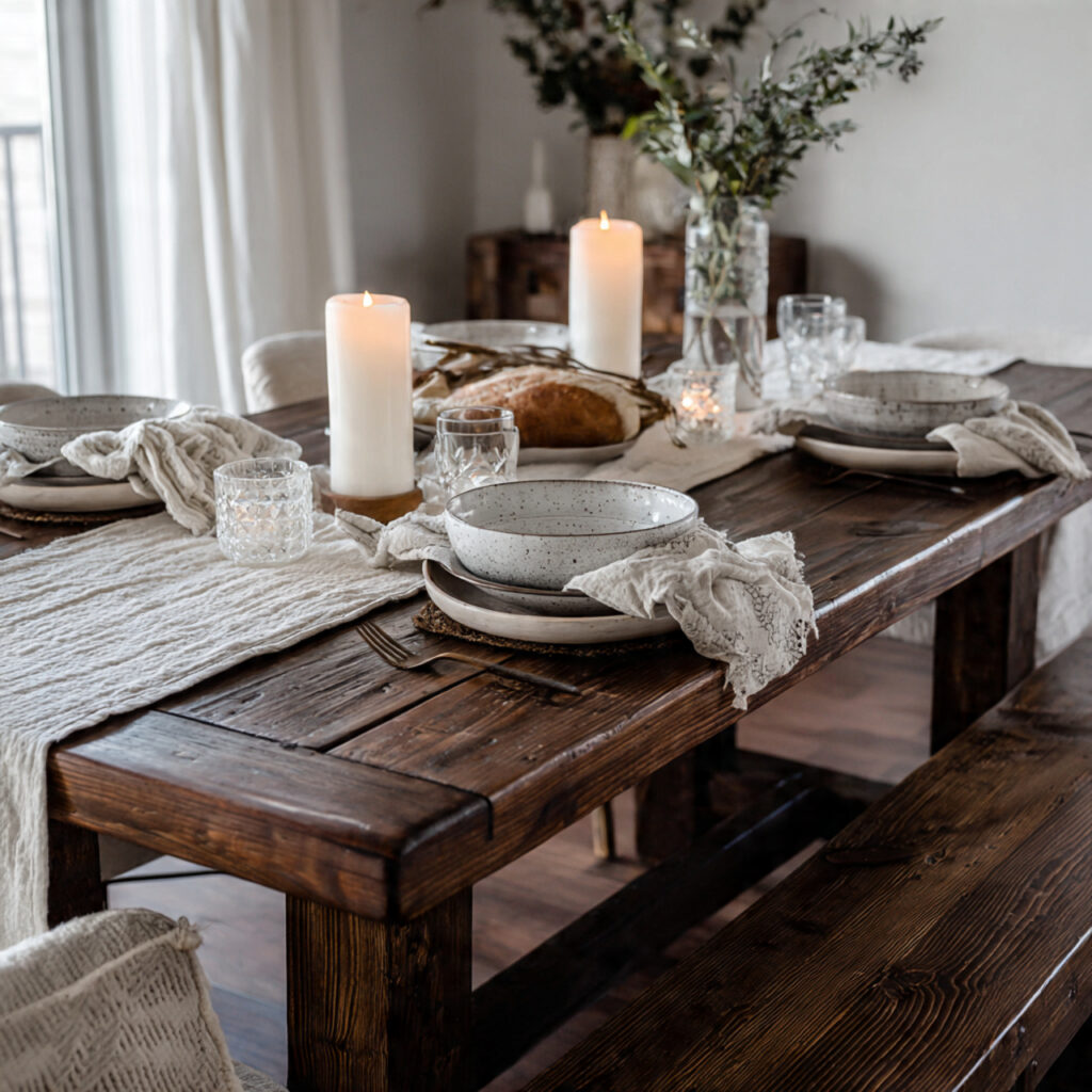 a farmhouse dining table set for valentine s