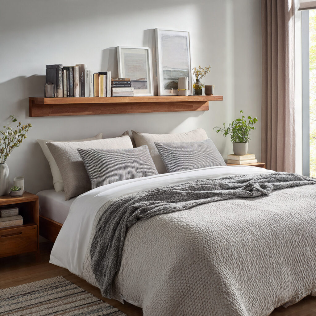 a floating shelf works as a functional