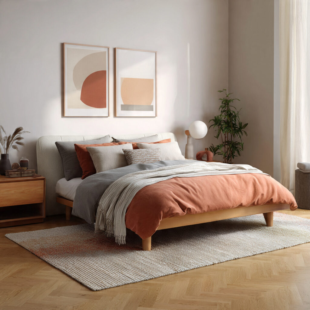 a low profile bed supports a clean