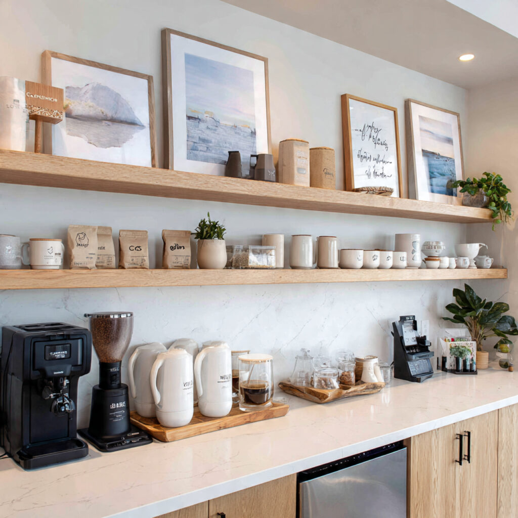 a modern coffee bar with personalized decor