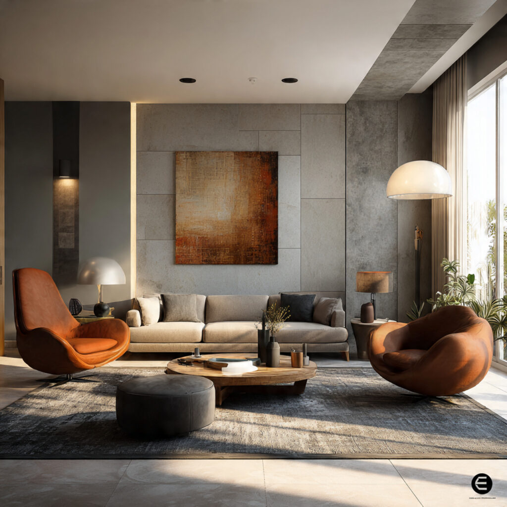 a modern living room with a balanced