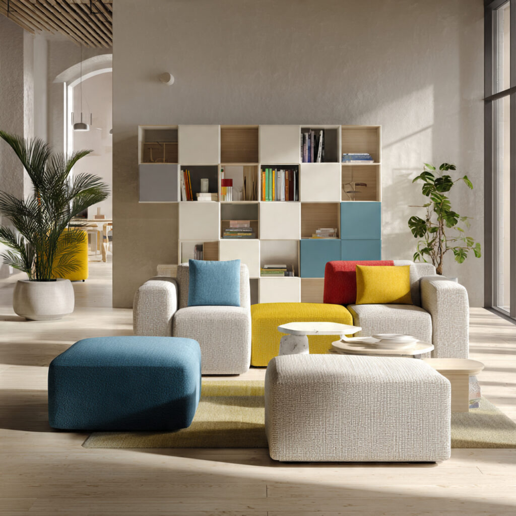 a modern living room with modular furniture