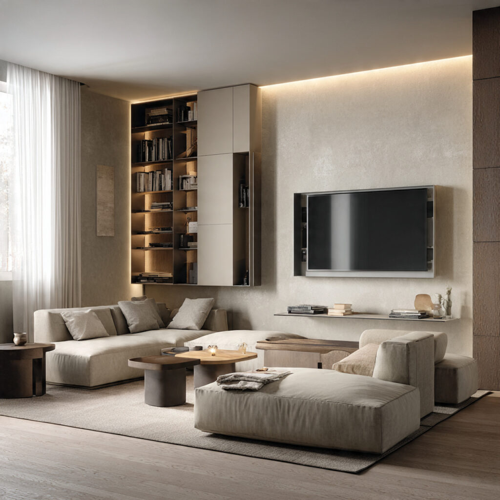 a modern living room with technology integrated