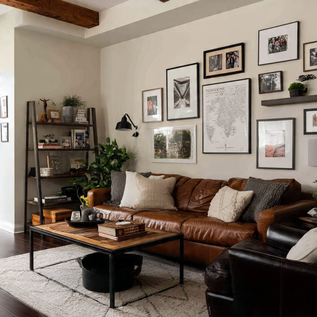 a modern rustic living room with personal