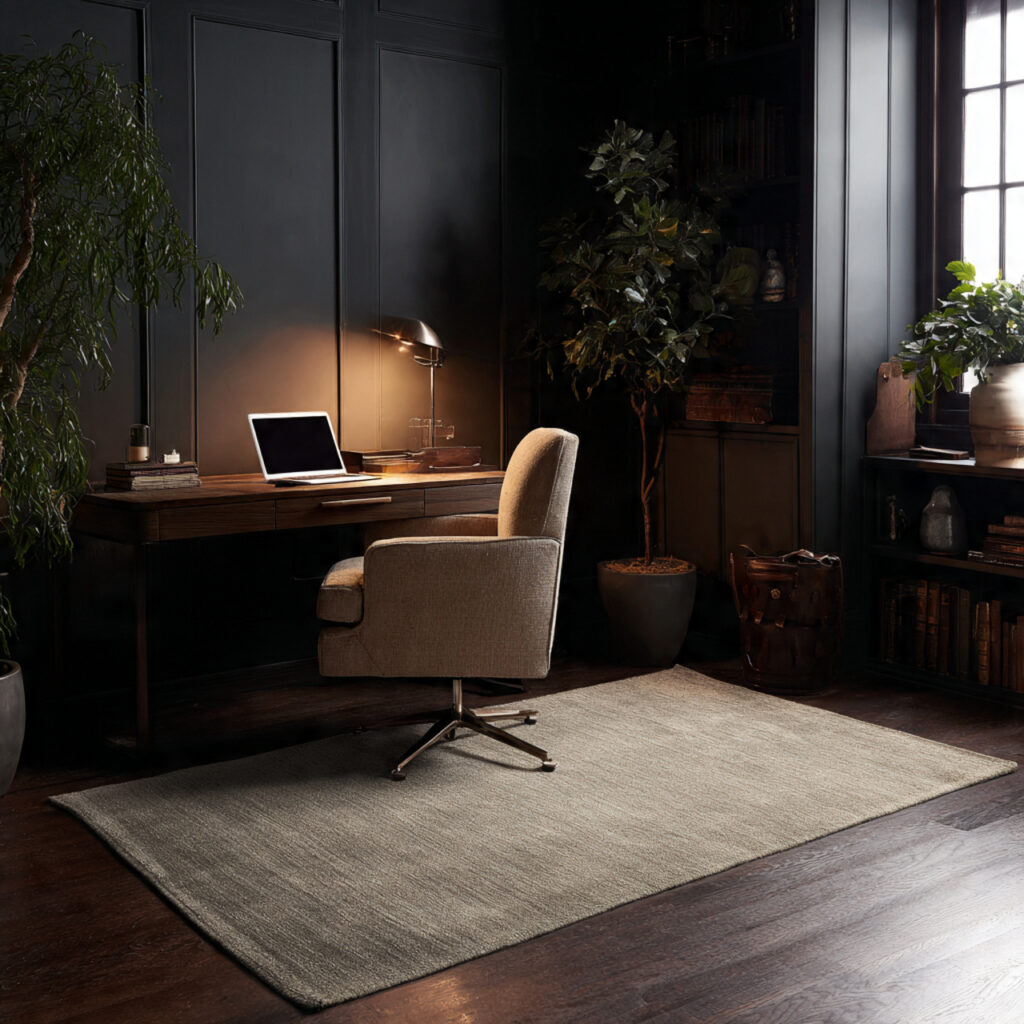 a moody home office with a textured