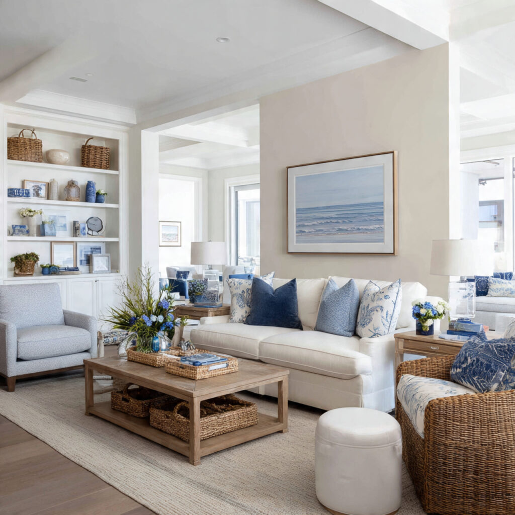 a neutral color palette punctuated with soft