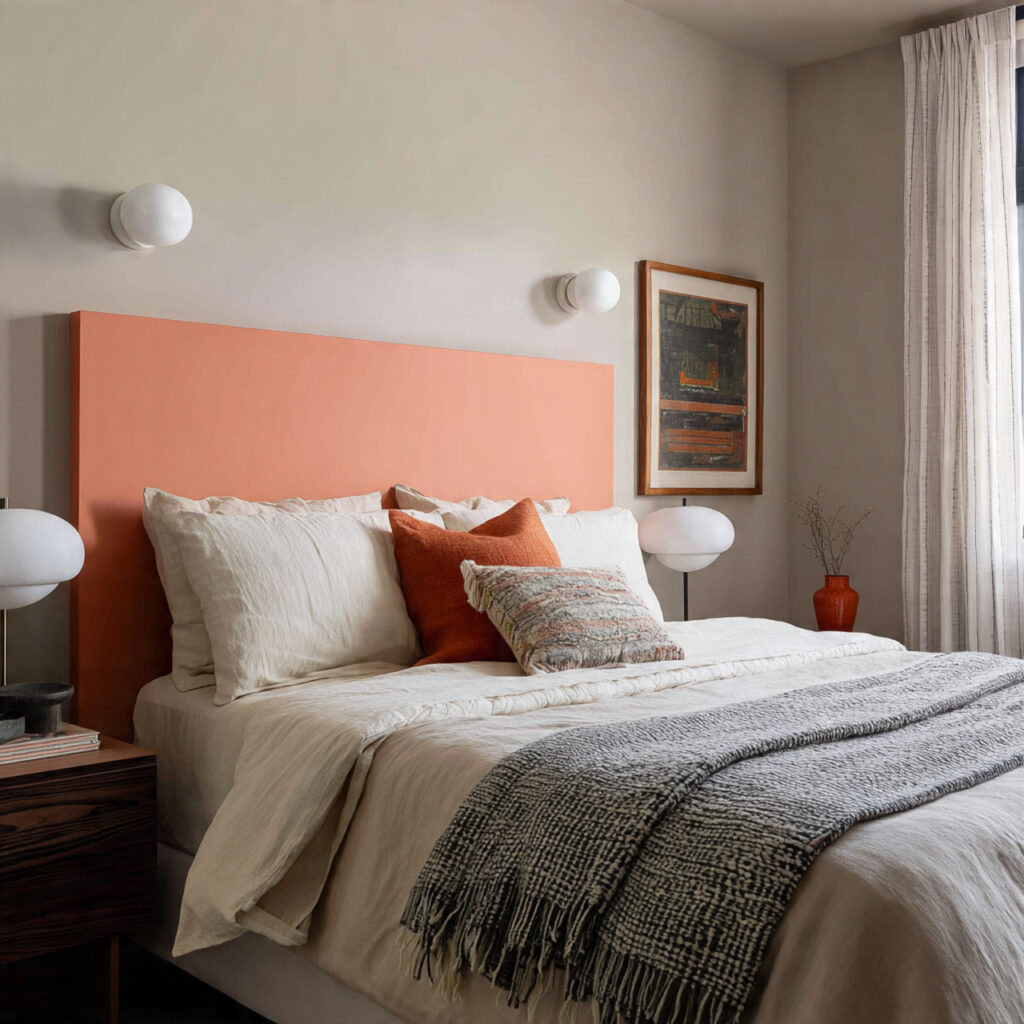 a painted block behind the bed frames