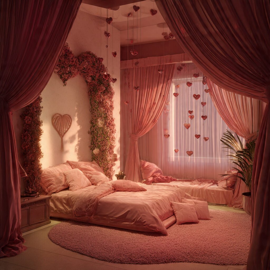 a romantic valentines day bedroom with soft