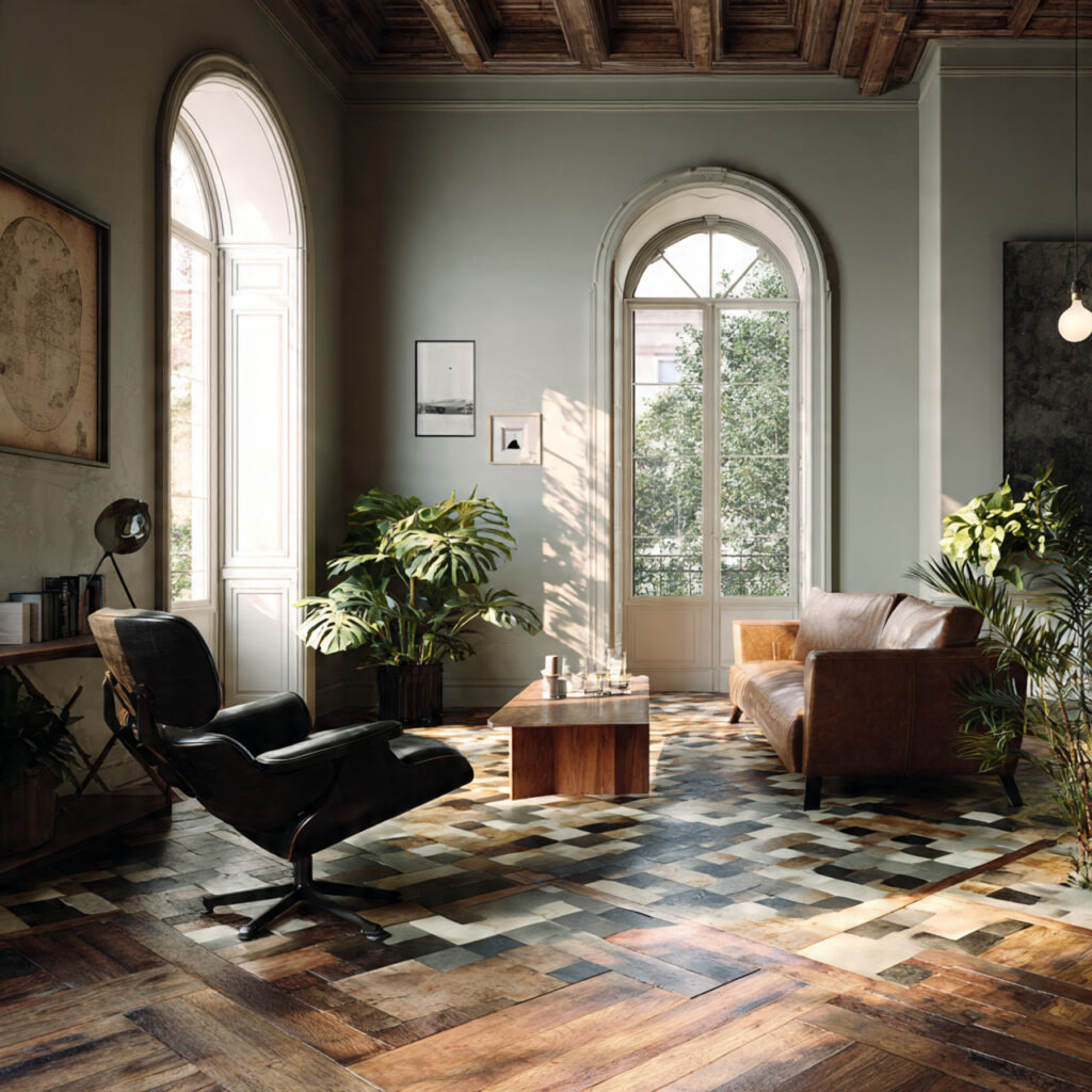 a room with a harmonious design combining