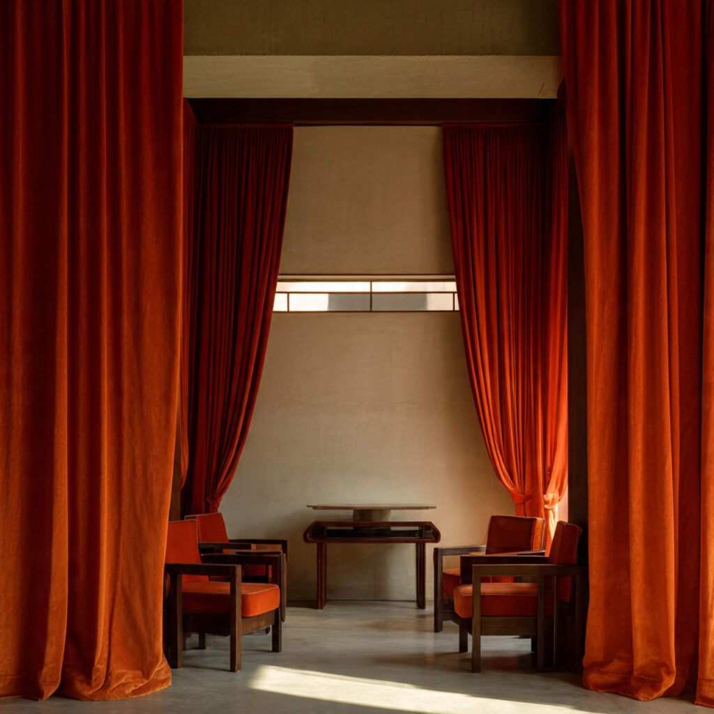 a room with simple walls and furniture