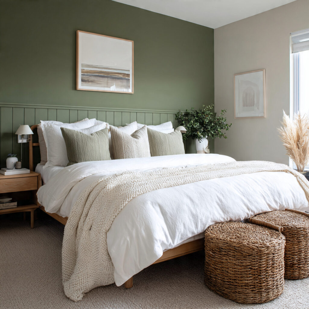 25 Sage Green Bedroom Ideas That Feel Calm and Aesthetic 2 a sage green accent wall creates an
