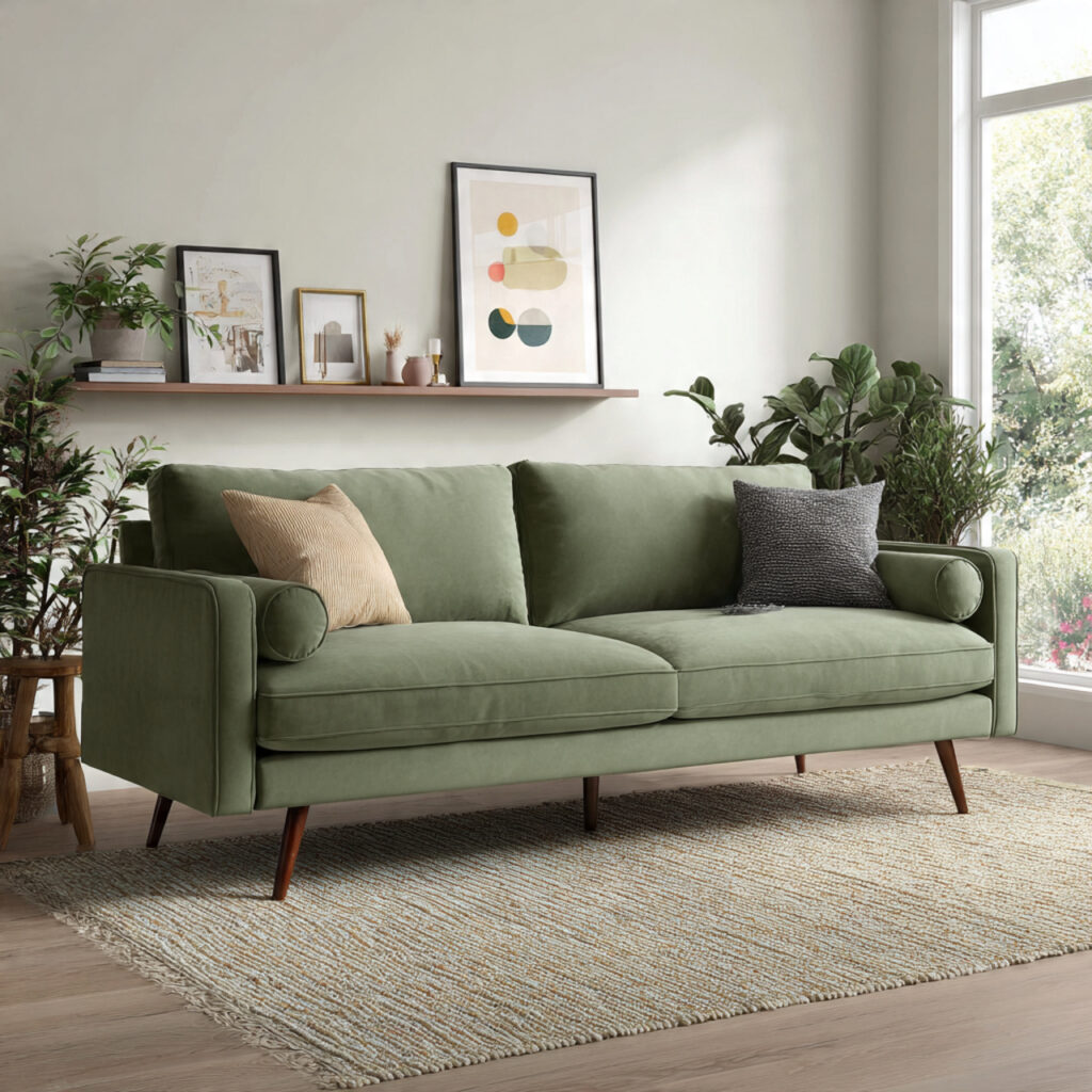 26 Sage Green Living Room Ideas That Look Calm and Elegant 4 a sage green sofa creates a soft