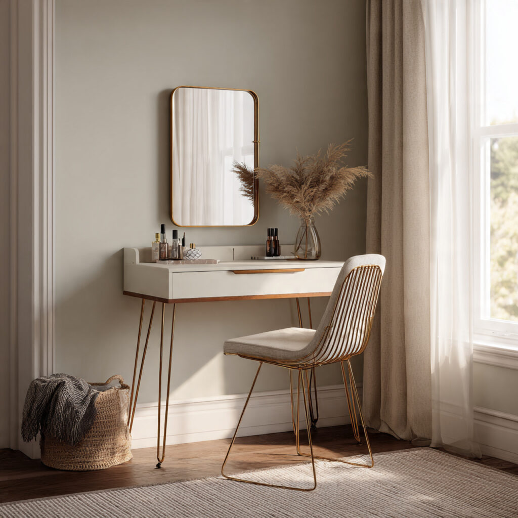 a slim console style vanity with thin