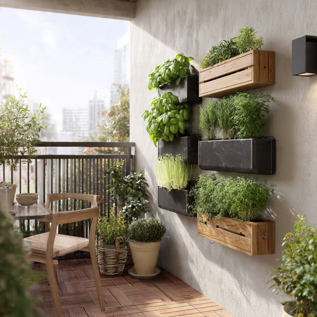a small apartment balcony with a vertical