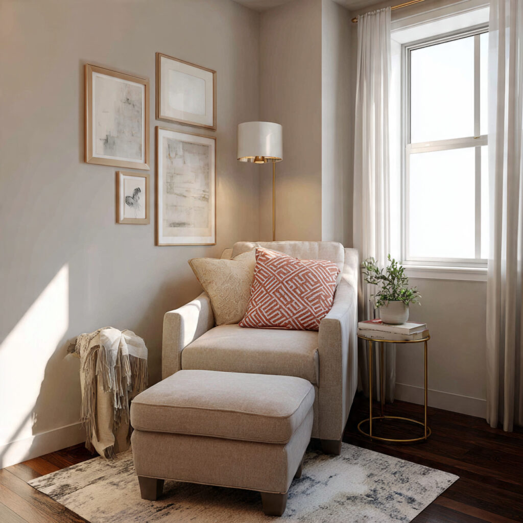 a small seating corner with soft color
