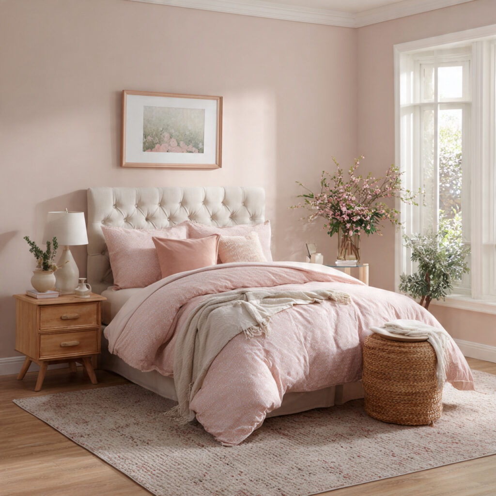 a soft blush pink base sets the
