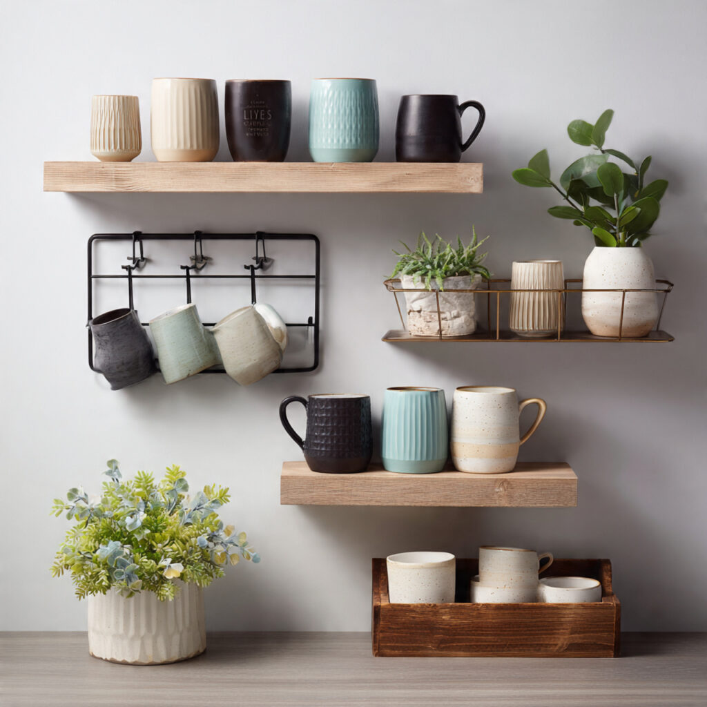 a stylish mug display adds personality to