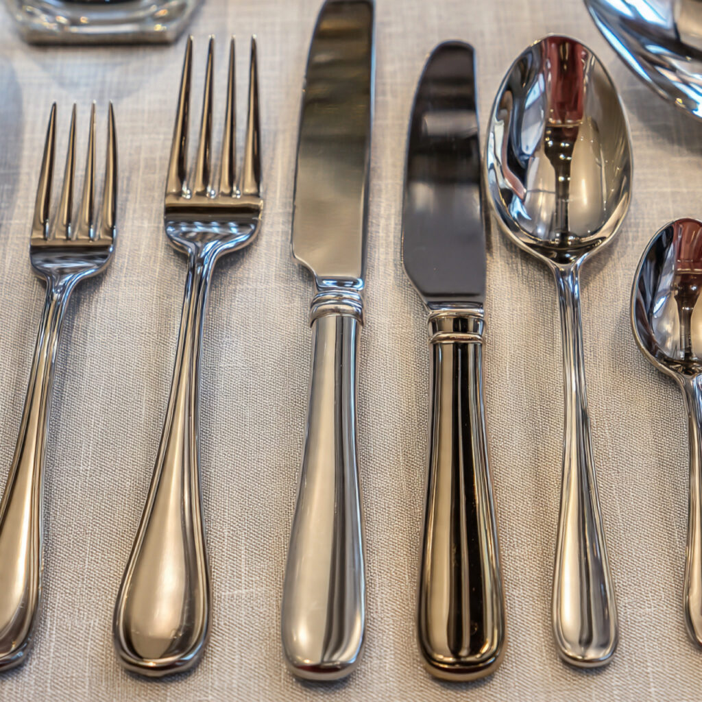 a table with coordinated cutlery that improves