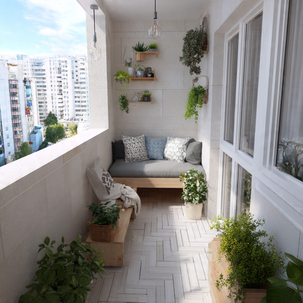 a tiny apartment balcony with smart layout