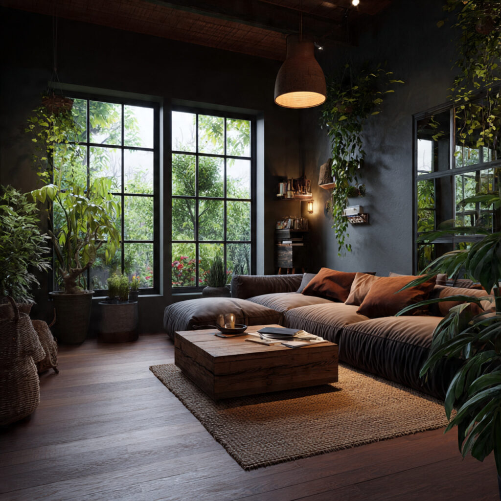 cozy earthy living room with natural scent