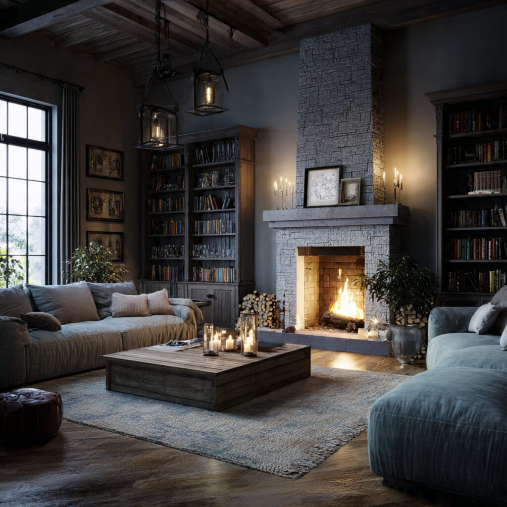cozy living room with a fireplace