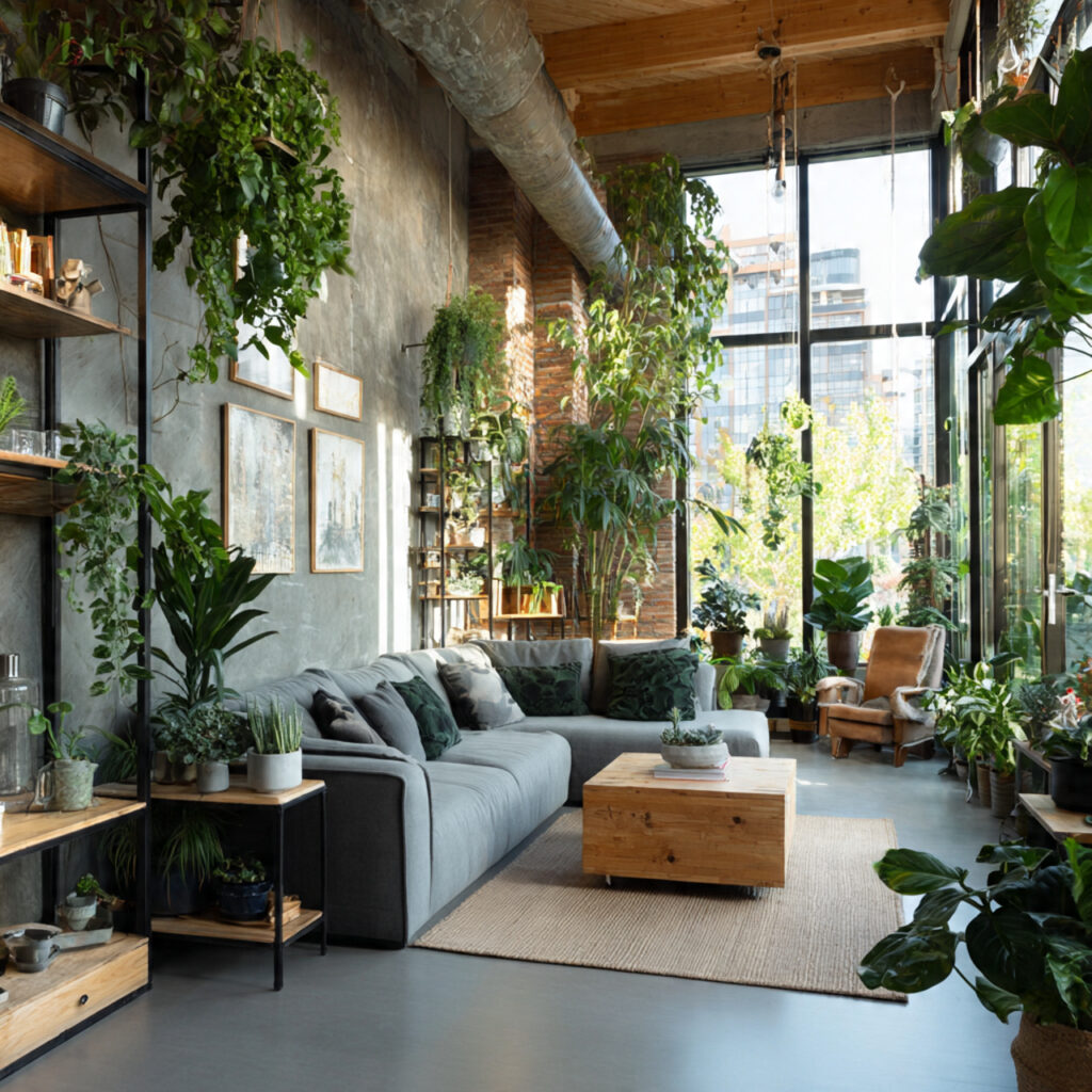 cozy living room with indoor plants