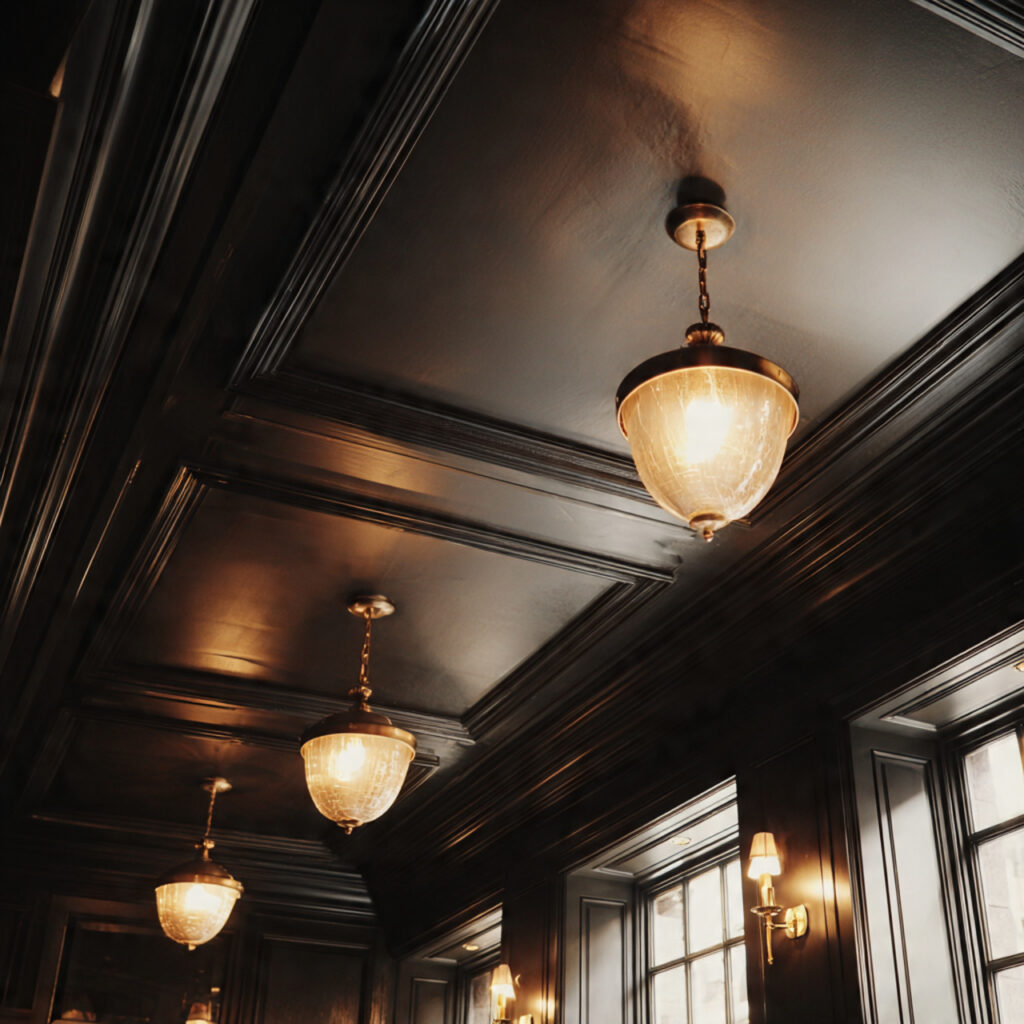 dark ceilings pair well with warm lighting