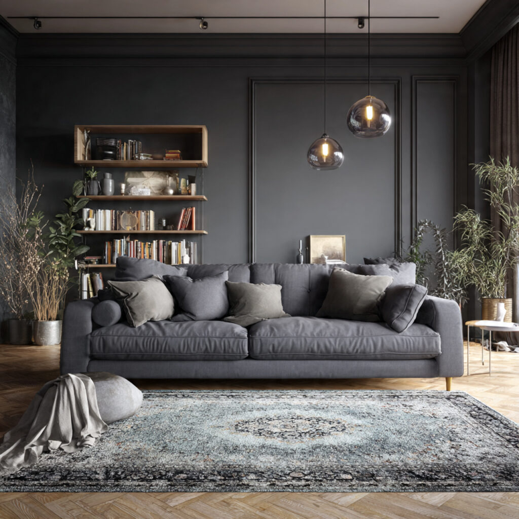 dark gray walls in a living room