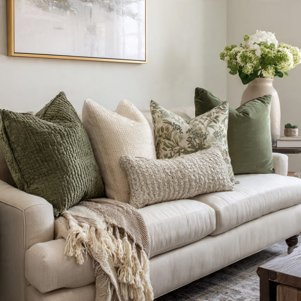 26 Sage Green Living Room Ideas That Look Calm and Elegant 22 decorative pillows are an easy way to