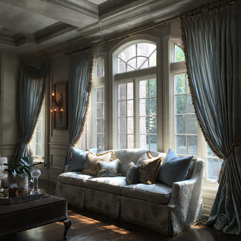 dramatic window treatments with heavy fabrics