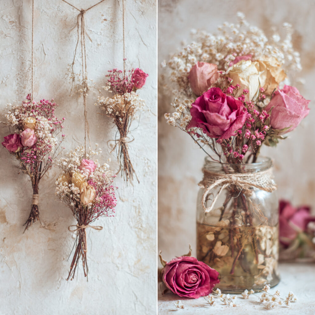 dried flower arrangements in a vase or