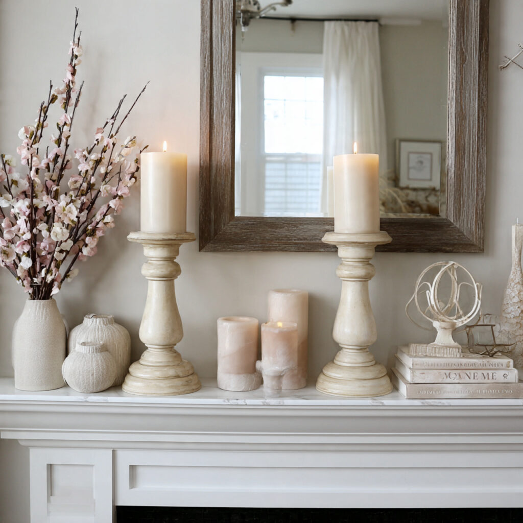elegant valentine mantle decor with tall candlesticks