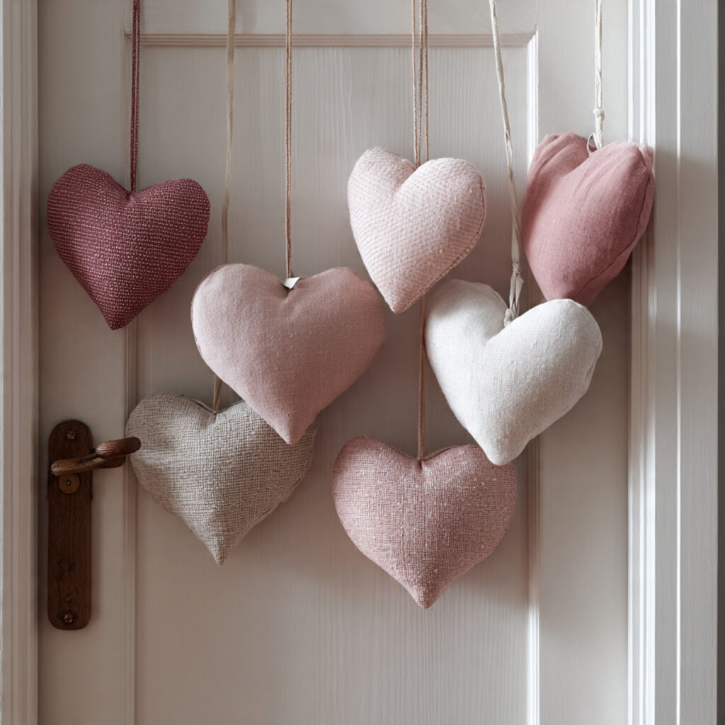 fabric heart hangings add softness and warmth