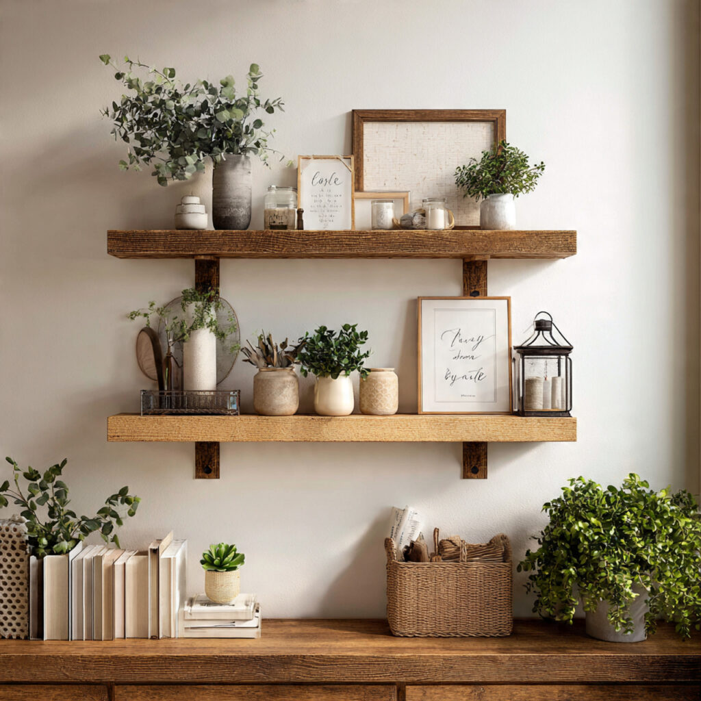 farmhouse wall shelves add both function and