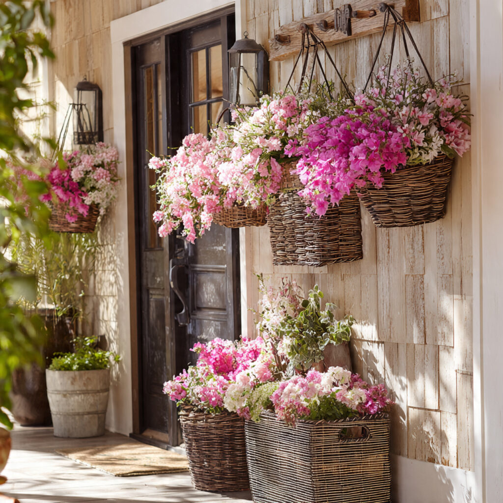 hanging baskets bring depth and charm to