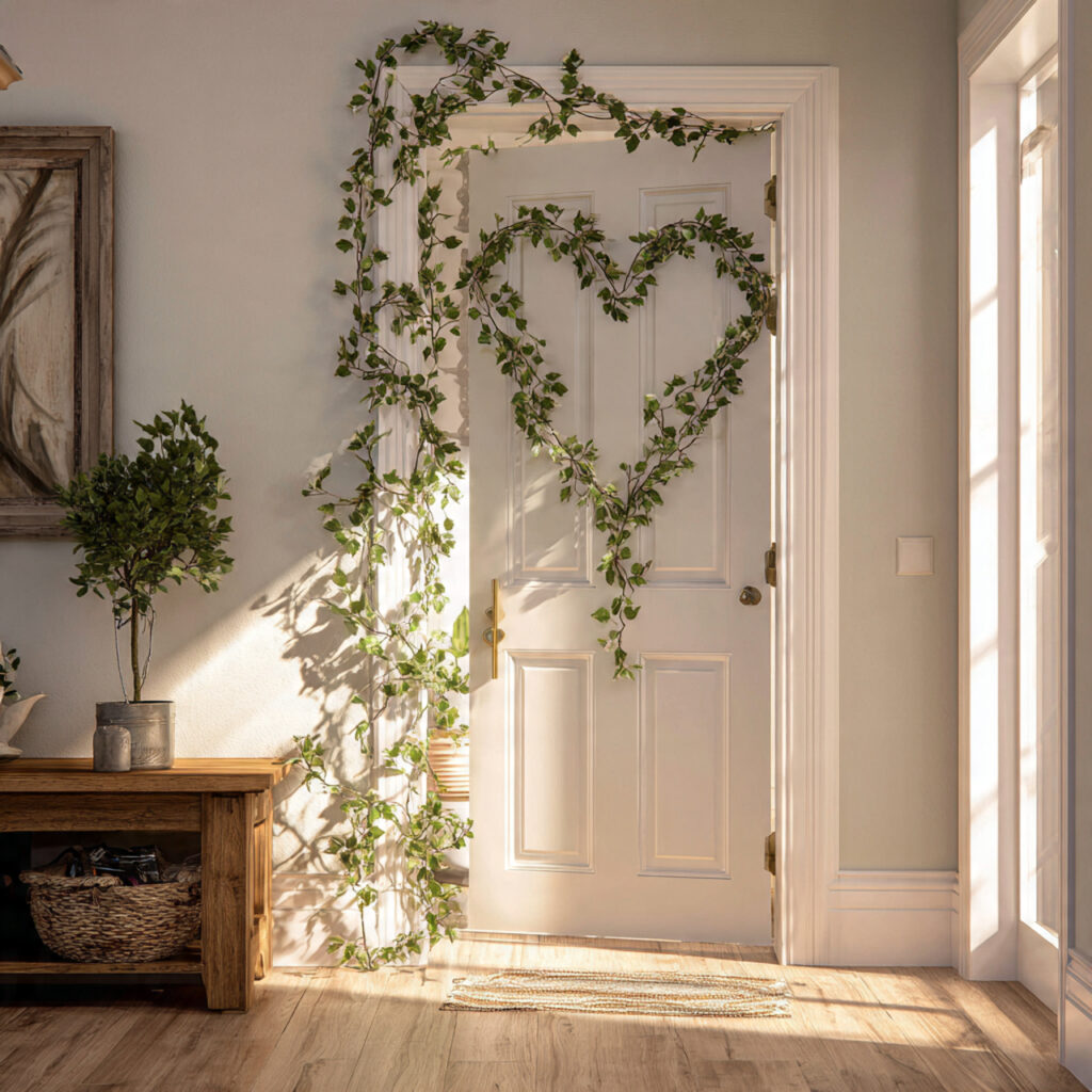 heart shaped vine decor adds a natural and