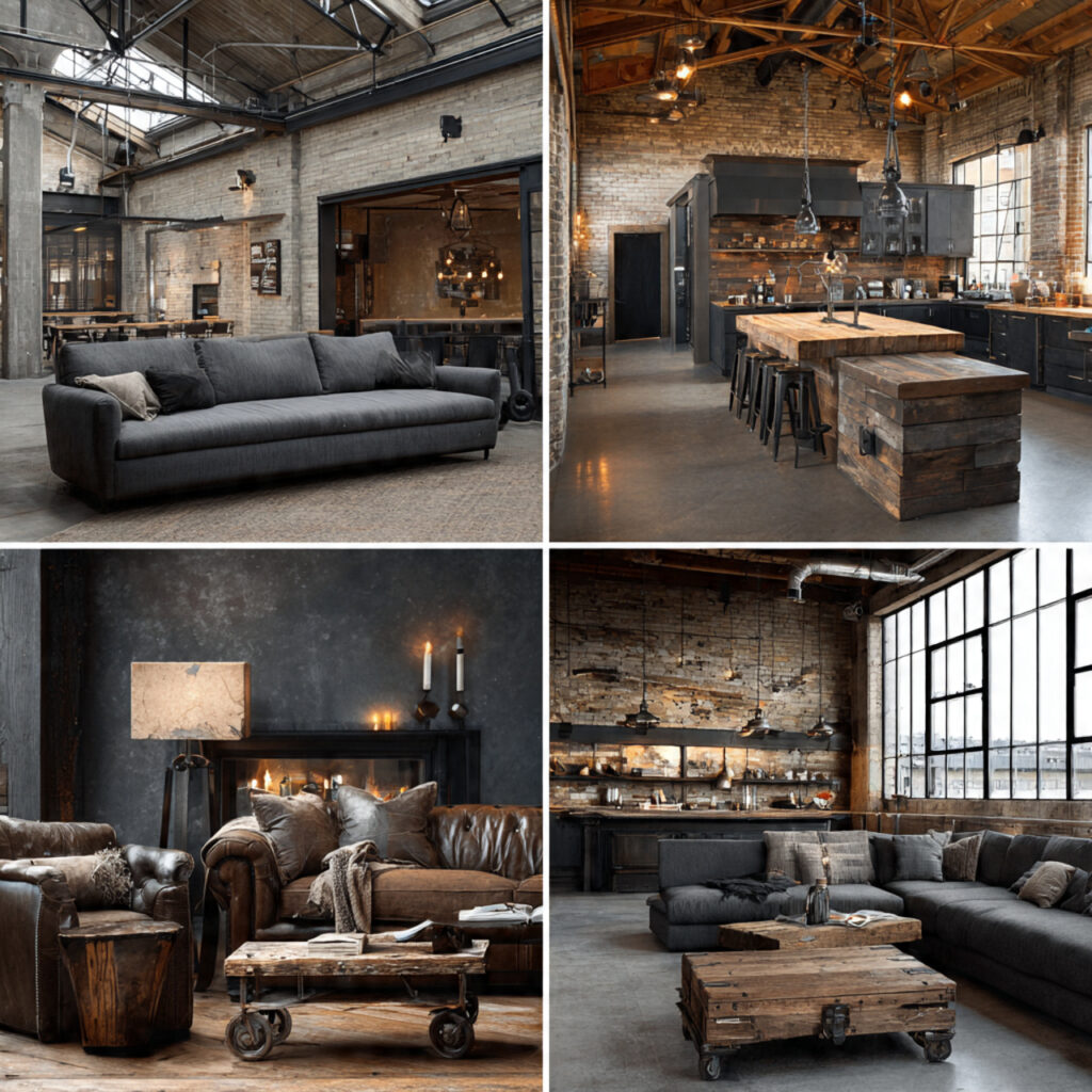 industrial interior design style with concrete metal
