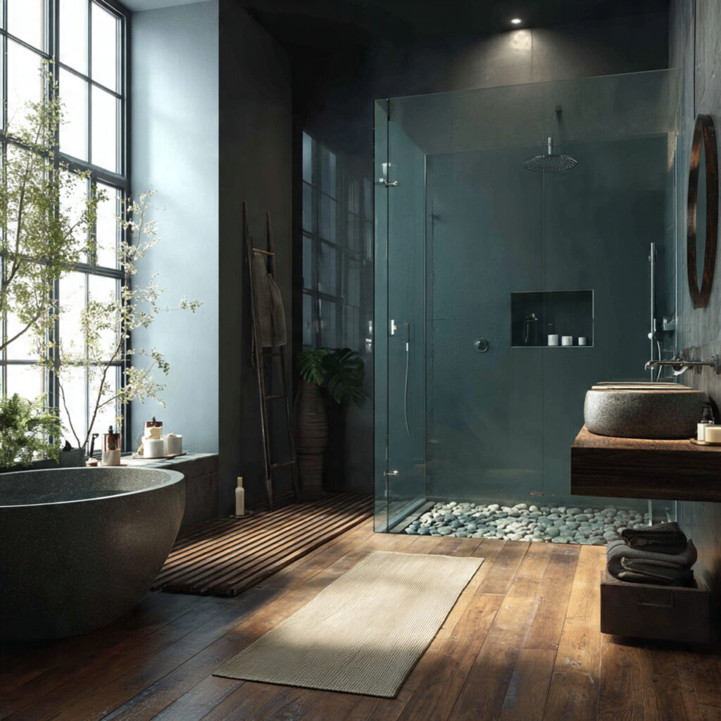 22 Japandi Bathroom Design Ideas for a Calm, Minimal, and Modern Look 18 japandi bathroom with frameless glass shower