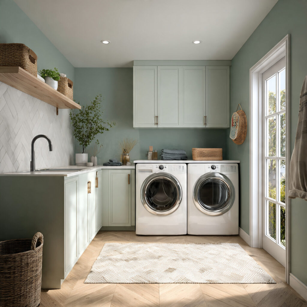 26 Modern Laundry Room Ideas That Are Functional and Instagram-Worthy 24 laundry room with accent paint or feature
