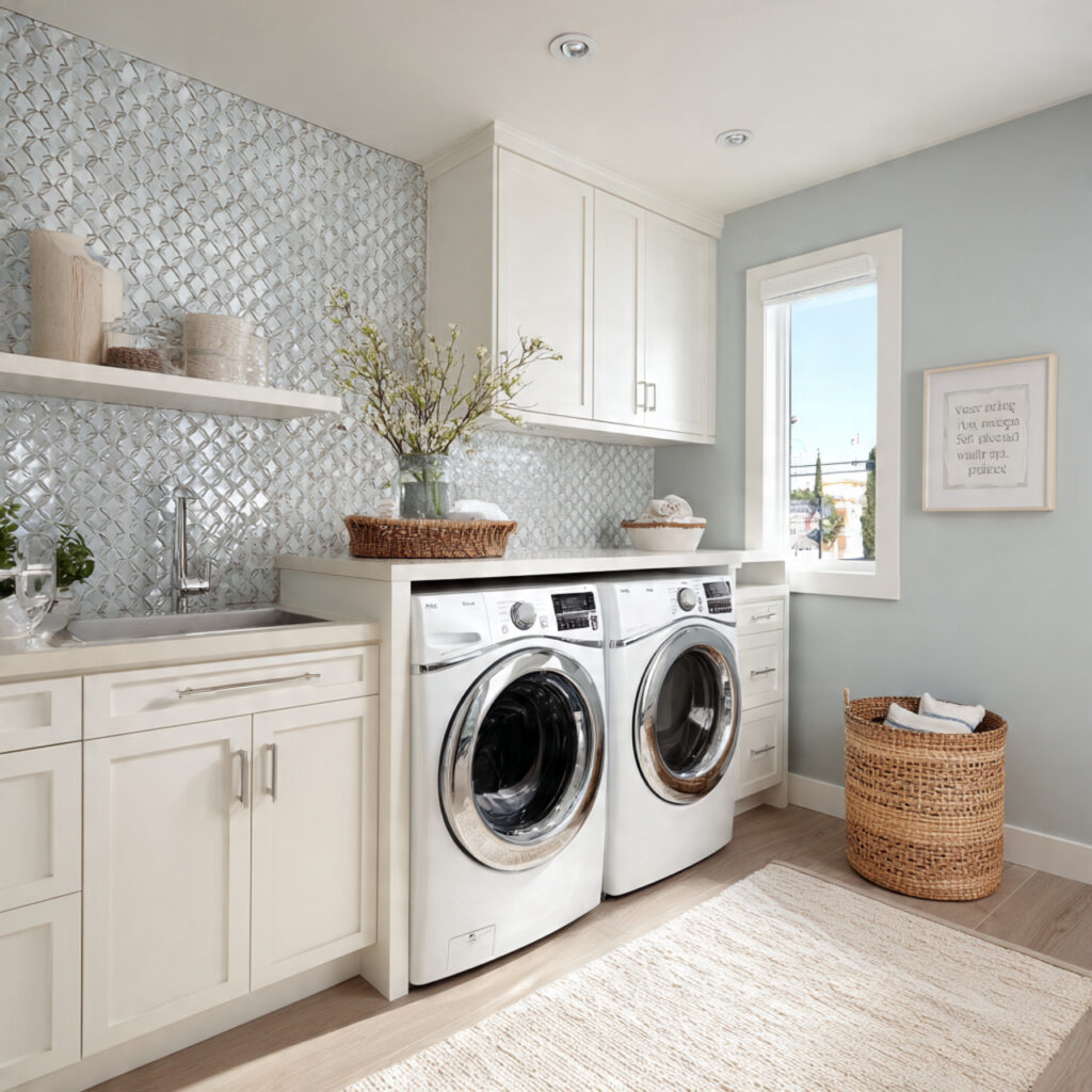 26 Modern Laundry Room Ideas That Are Functional and Instagram-Worthy 10 laundry room with stylish tile backsplash a
