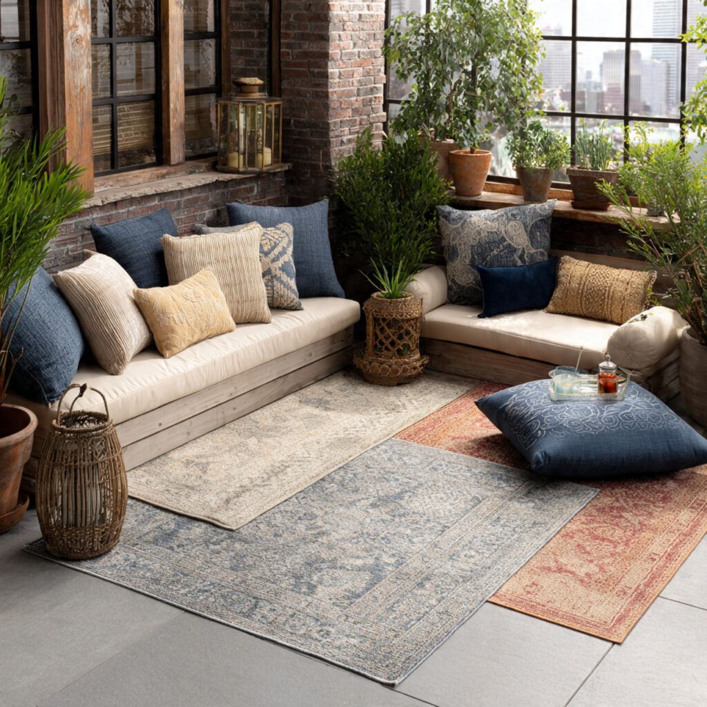 layered outdoor rugs instantly create a cozy