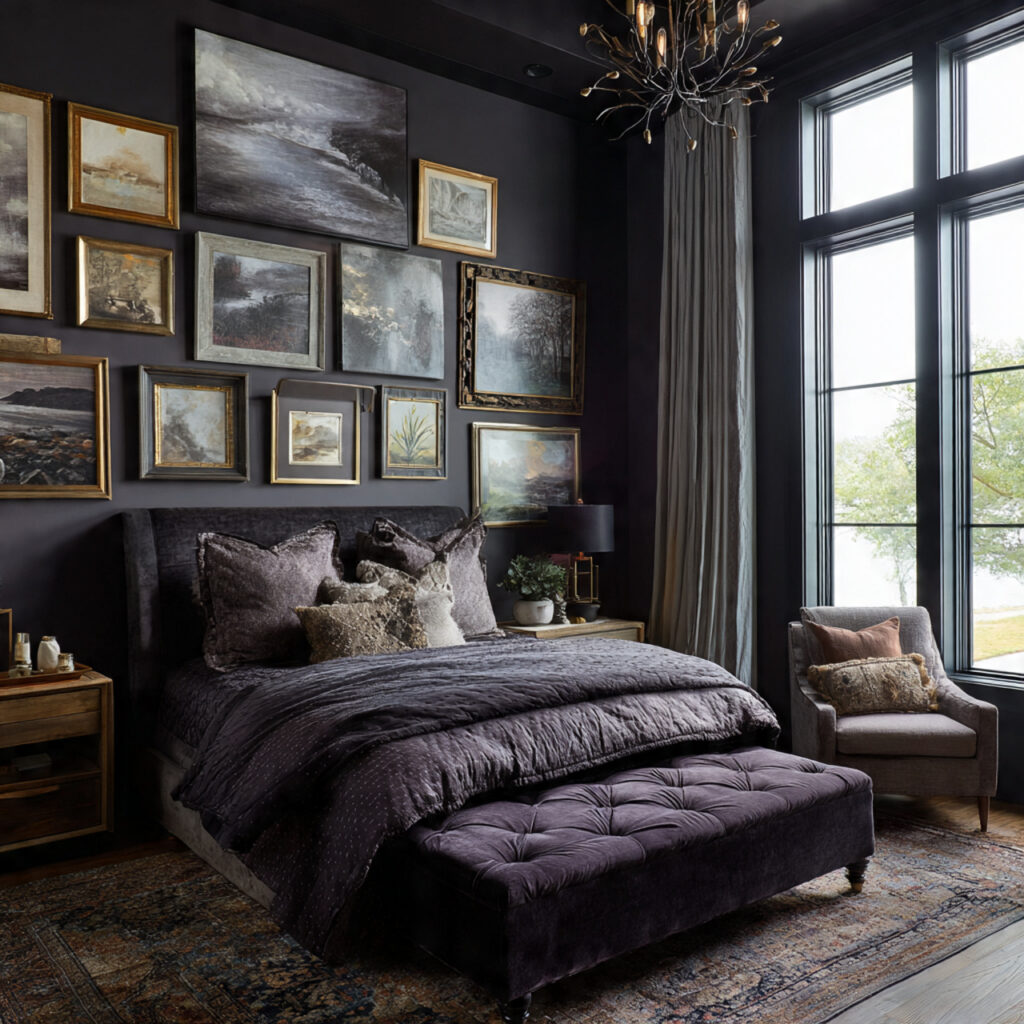 layered wall art creates dimension in dark