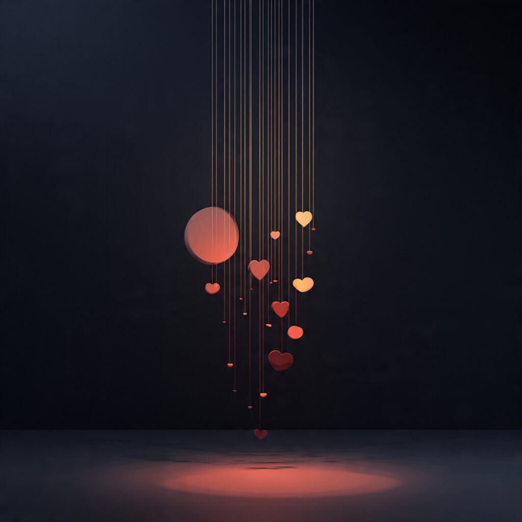 minimal hanging heart strings