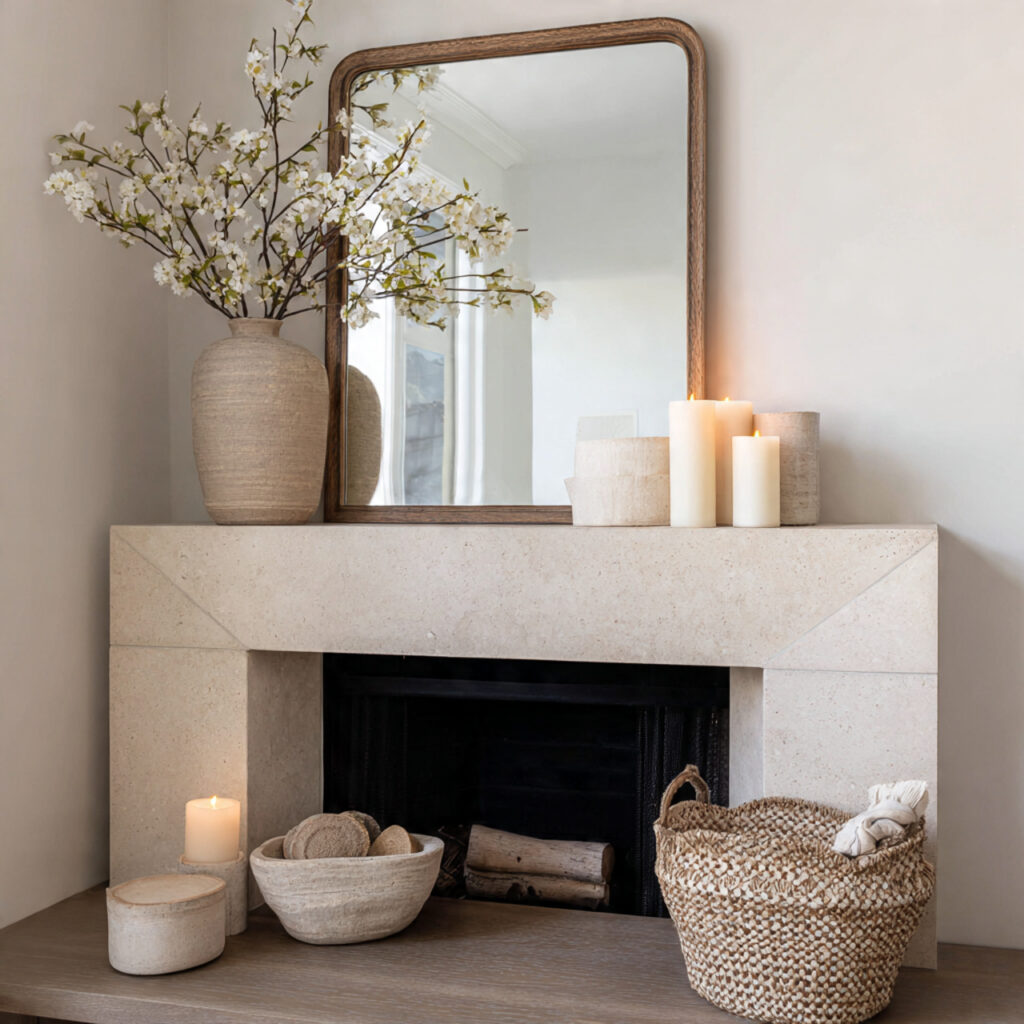 minimal valentine mantle decor with clean lines